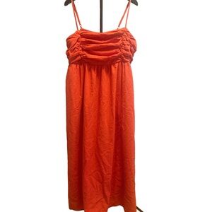 Women’s Orange Maxi Dress with Ruched Bodice